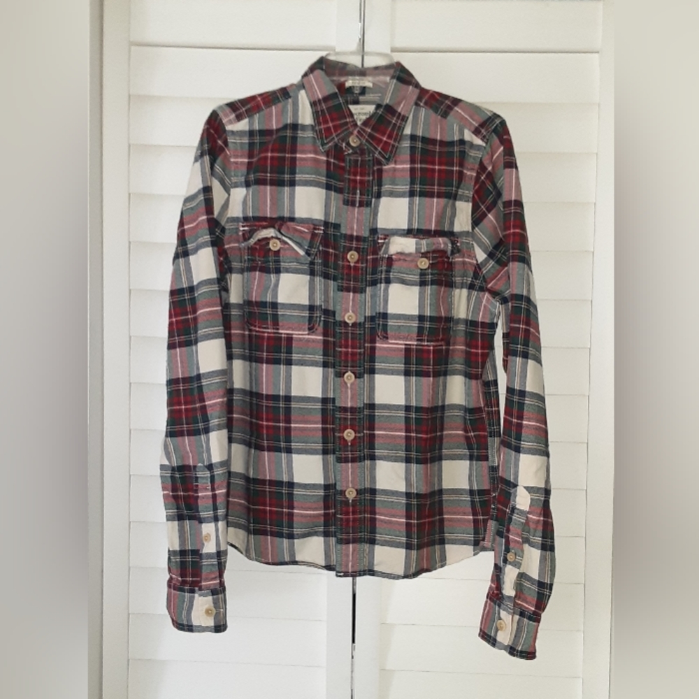 Abercrombie & Fitch Men's Long Sleeve Red white Plaid Muscle Fit Shirt Size M